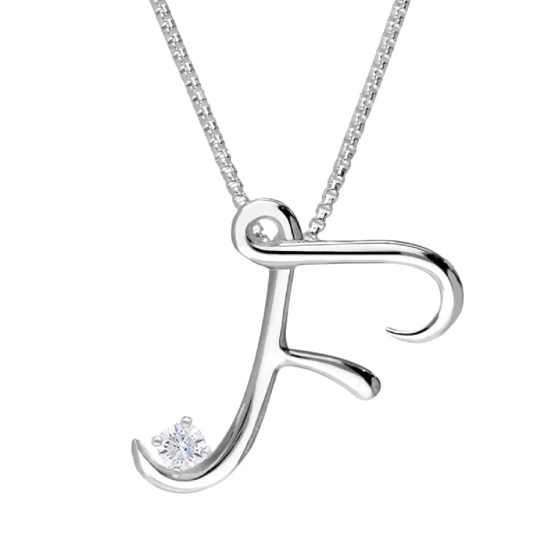 Love Letters 18ct White Gold 0.10ct Diamond Initial F Necklace sold by C.W. Sellors