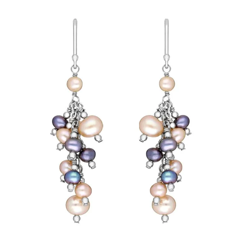 Sterling Silver Pink and Black Pearl Drop Earrings D sold by C.W. Sellors