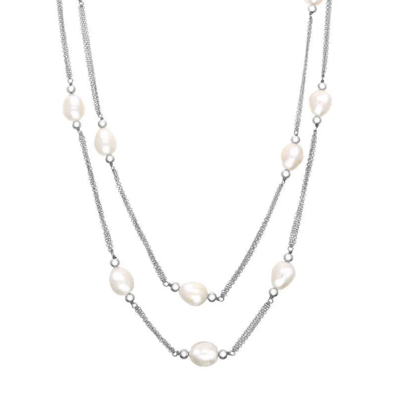 Sterling Silver White Pearl Twelve Stone Double Strand Necklace sold by C.W. Sellors
