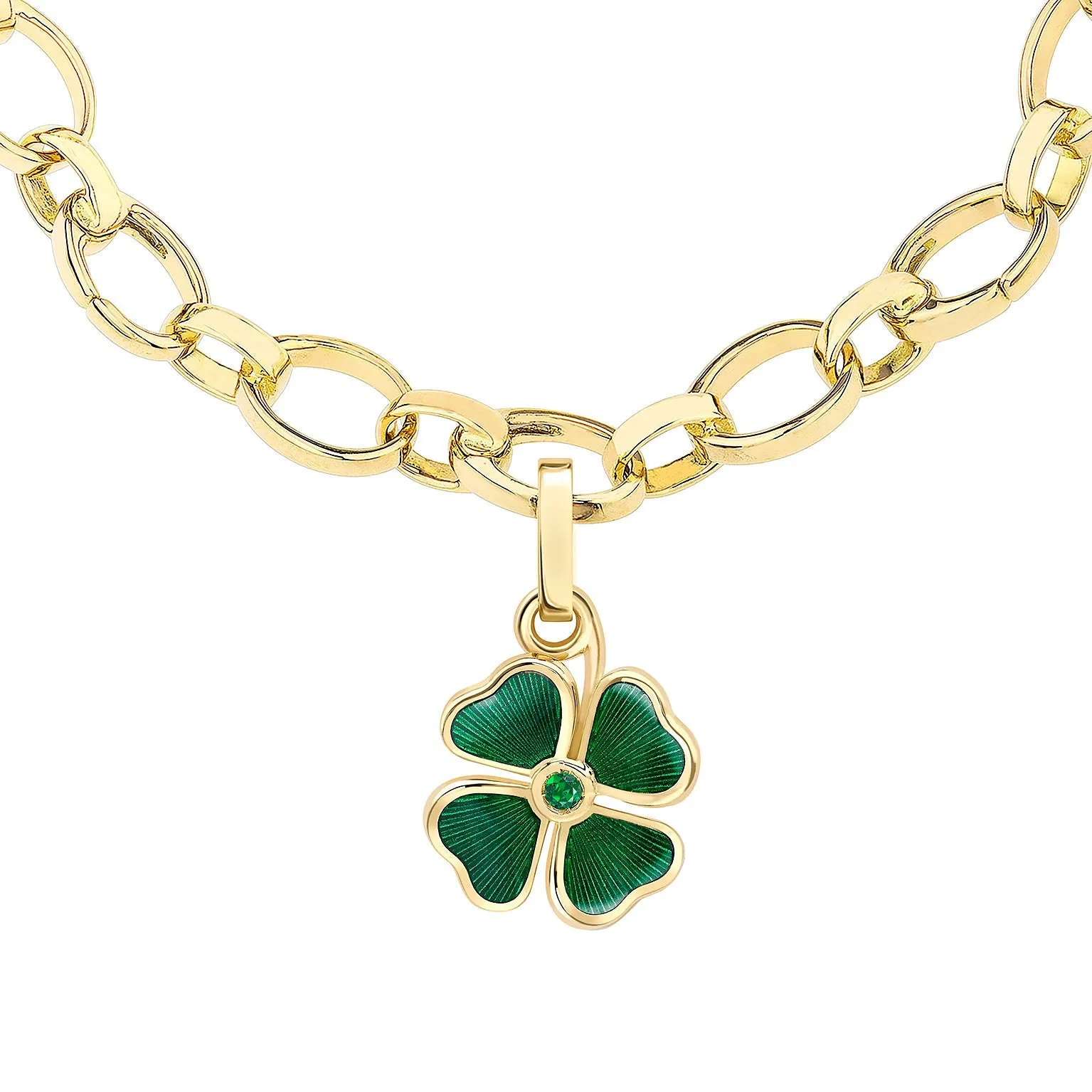 Faberge Heritage 18ct Yellow Gold Emerald Green Enamel Clover Charm sold by C.W. Sellors product image thumbnail 2