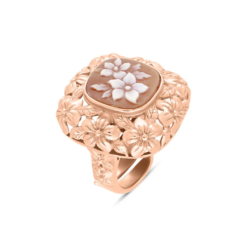 Cameo Italy Rose Gold Plated Sterling Silver Square Double Flower Ring D sold by C.W. Sellors