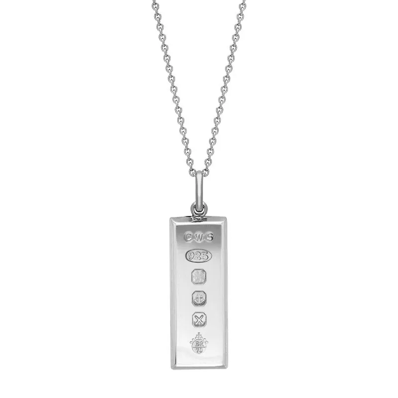 Sterling Silver Queen's Jubilee Hallmark Medium Ingot Necklace D sold by C.W. Sellors