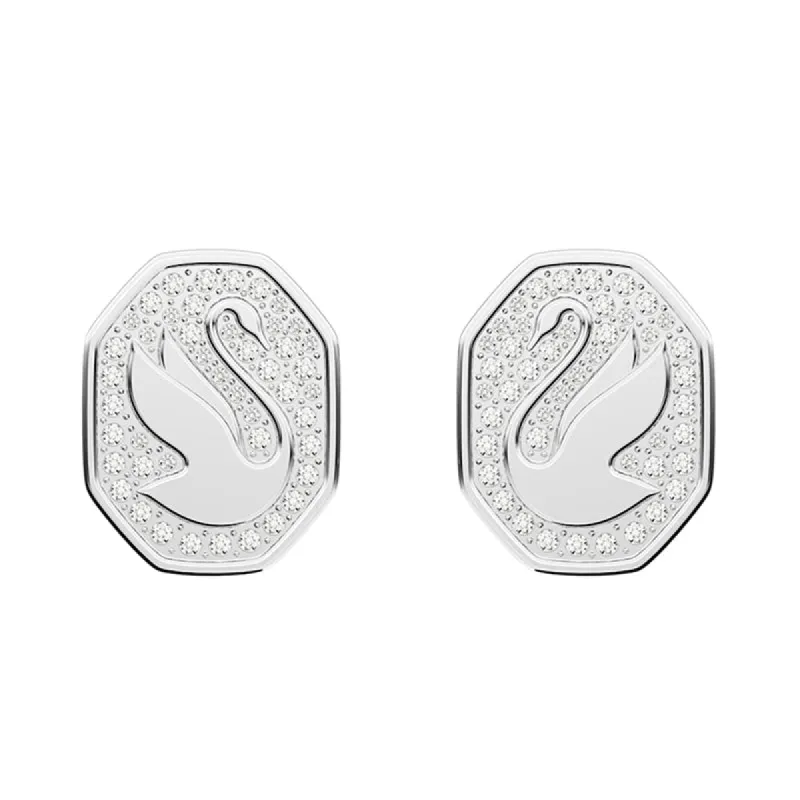 Swarovski Signum Rhodium Plated White Crystal Swan Stud Earrings D sold by C.W. Sellors