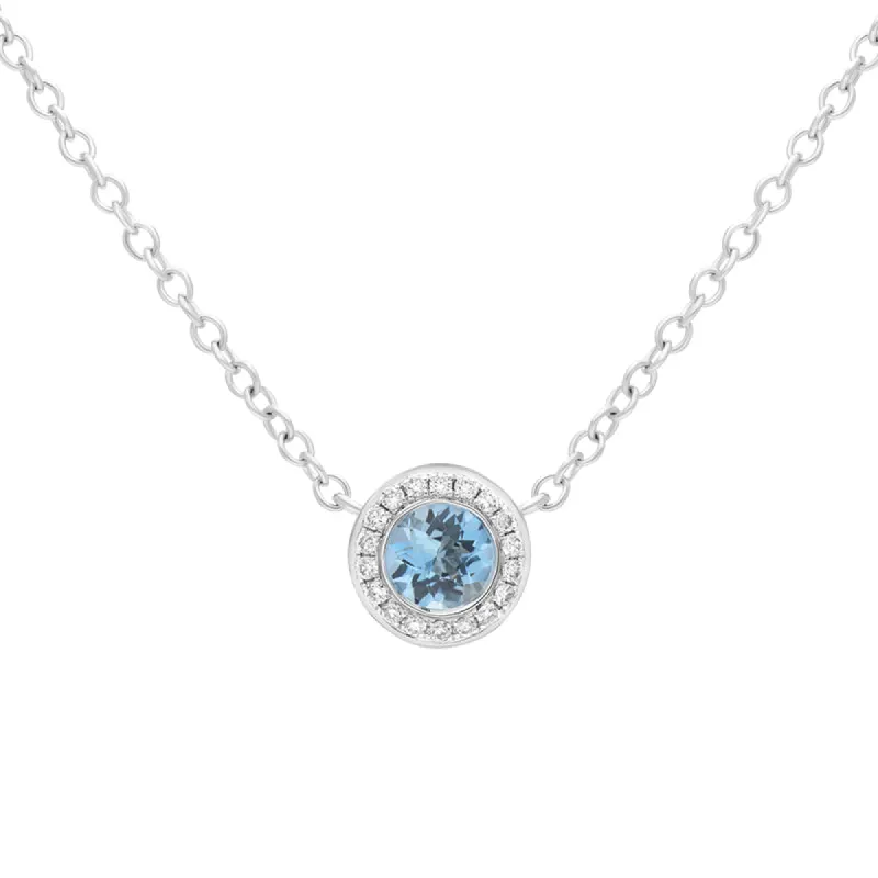 18ct White Gold Aquamarine Diamond Cluster Necklace sold by C.W. Sellors