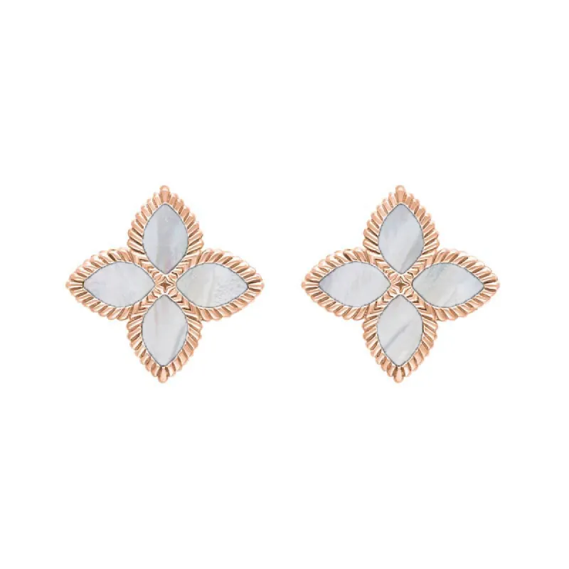 18ct Rose Gold White Mother of Pearl Eden Marquise Flower Stud Earrings sold by C.W. Sellors