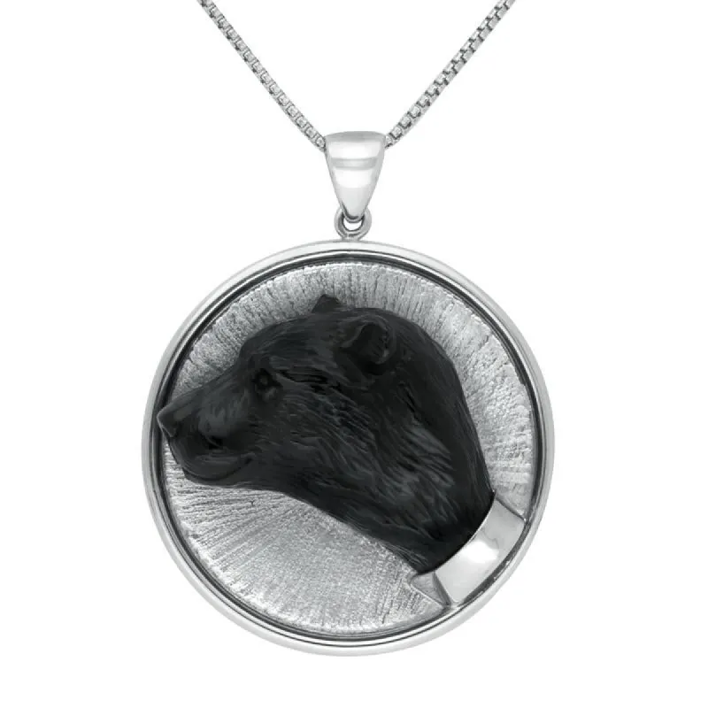 Sterling Silver Whitby Jet Unique Bear Head Disc Necklace sold by C.W. Sellors