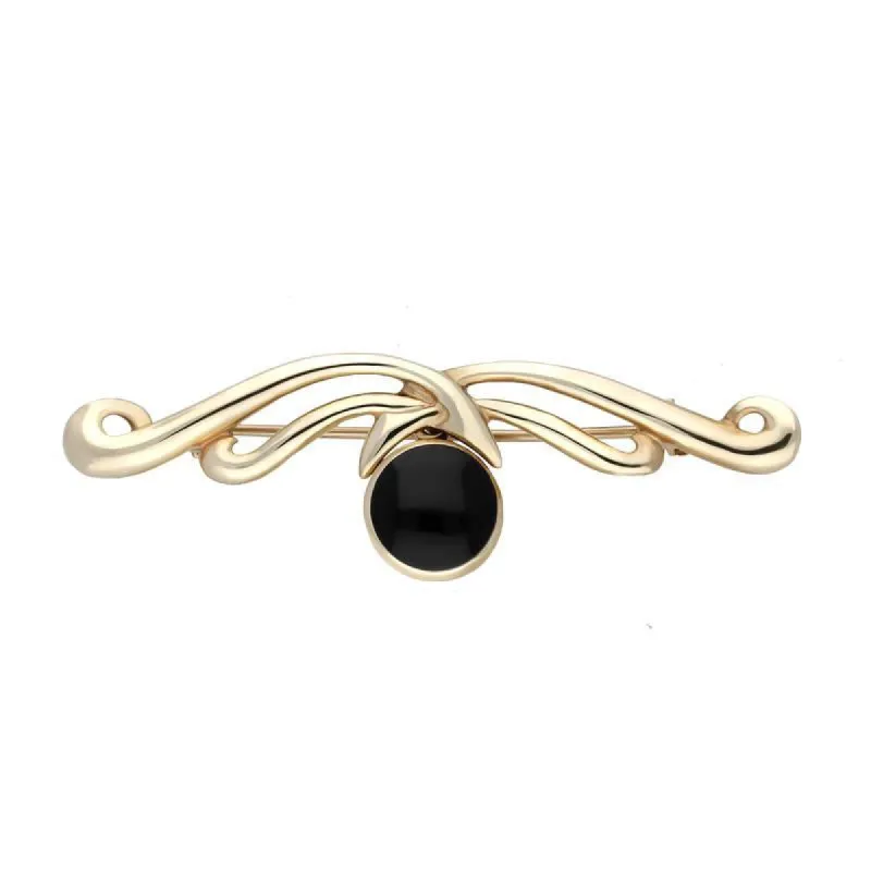 9ct Yellow Gold Whitby Jet Willow Drop Bar Brooch sold by C.W. Sellors
