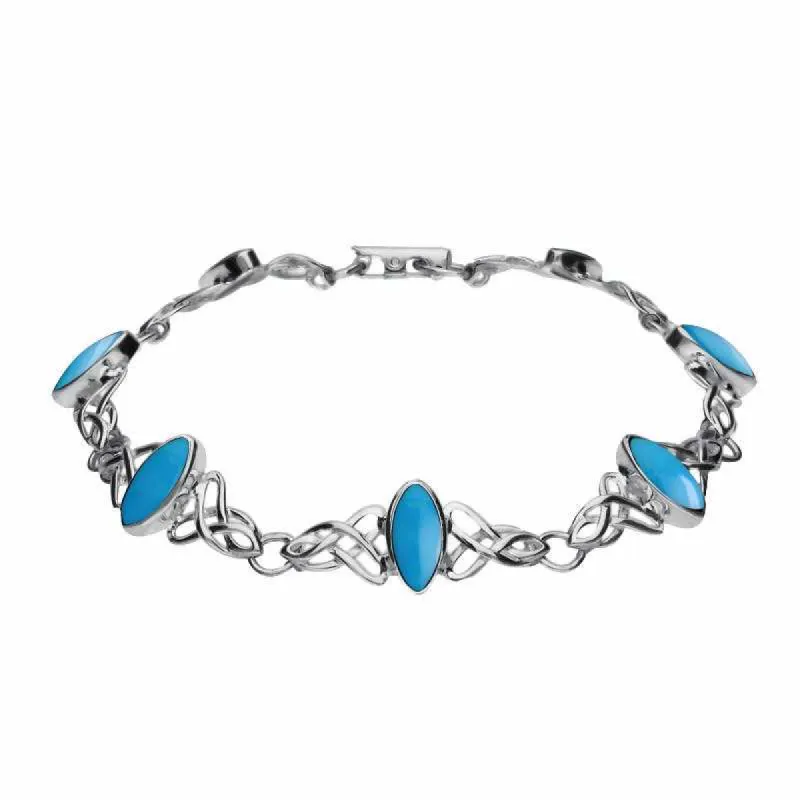 Sterling Silver Turquoise Marquise Shaped Celtic Bracelet sold by C.W. Sellors