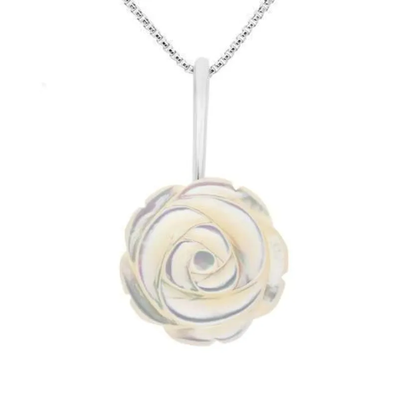 Sterling Silver White Mother of Pearl Tuberose 18mm Rose Necklace sold by C.W. Sellors