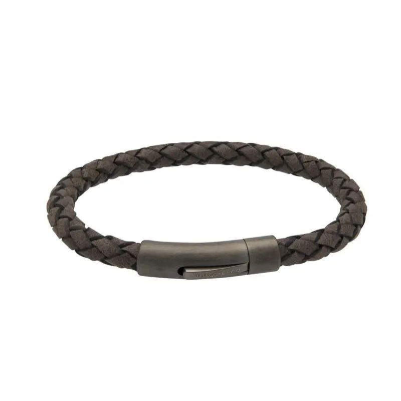 Unique & Co Matte Stainless Steel Moroccan Brown Leather Bracelet sold by C.W. Sellors