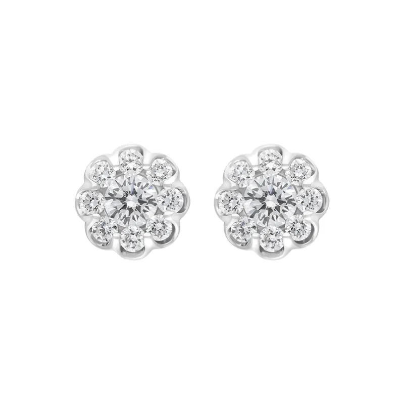18ct White Gold 0.39ct Diamond Cluster Scallop Edge Stud Earrings sold by C.W. Sellors