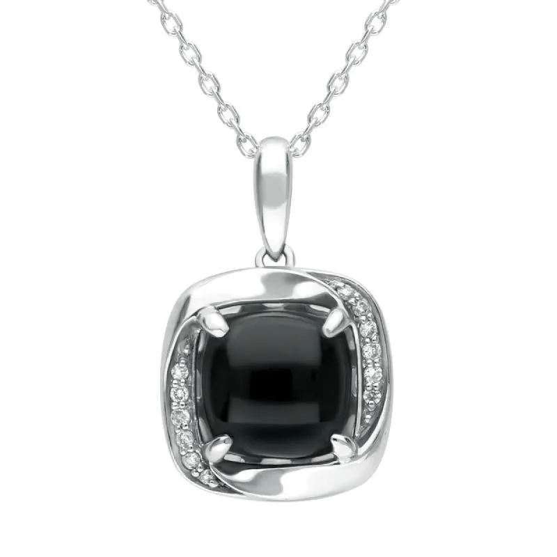 18ct White Gold Diamond and Whitby Jet Cushion Necklace D sold by C.W. Sellors