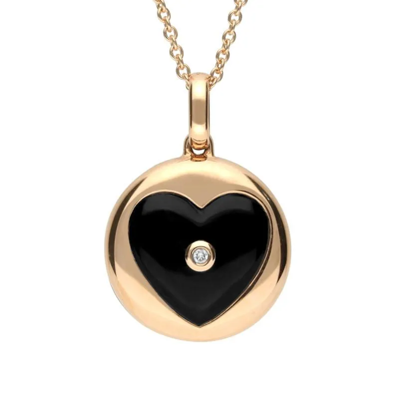 18ct Rose Gold Whitby Jet Diamond Heart Circle Necklace sold by C.W. Sellors