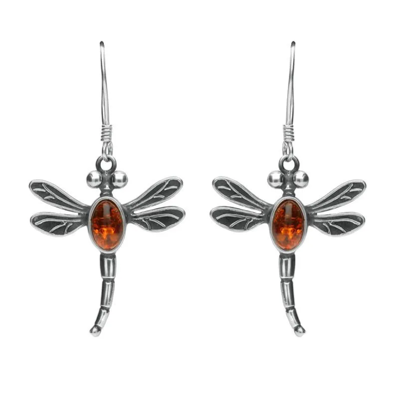 Sterling Silver Amber Dragonfly Hook Earrings sold by C.W. Sellors