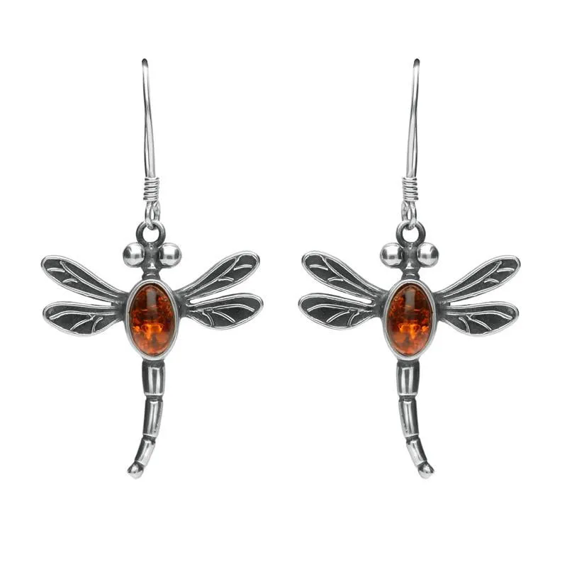 Sterling Silver Amber Dragonfly Hook Earrings sold by C.W. Sellors