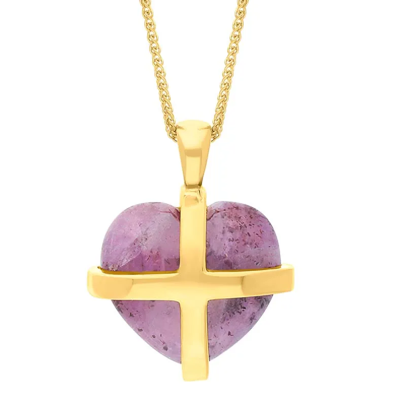18ct Yellow Gold Northern Lights Greenland Sapphire Small Cross Heart Necklace sold by C.W. Sellors