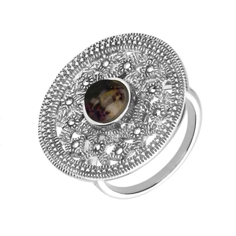 Sterling Silver Blue John Marcasite Shield Ring sold by C.W. Sellors