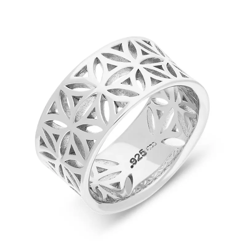 Sterling Silver Pierced Floral Wide Ring D sold by C.W. Sellors