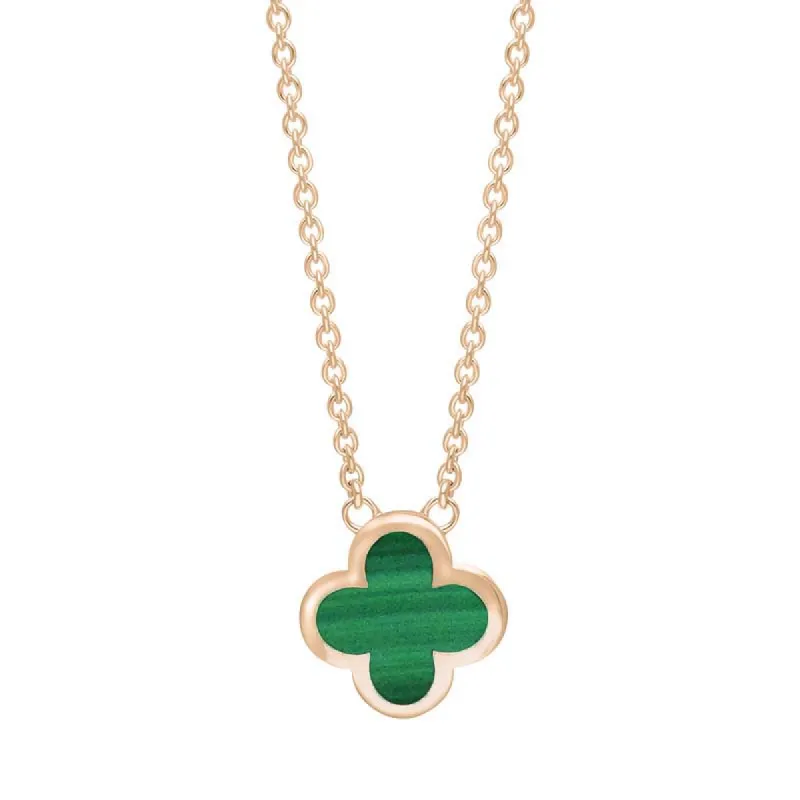18ct Rose Gold Malachite Bloom Small Four Leaf Clover Polished Edge Pendant sold by C.W. Sellors
