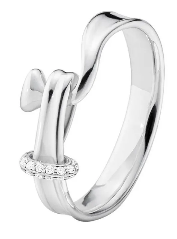 Georg Jensen Sterling Silver Diamond Torun Ring D sold by C.W. Sellors