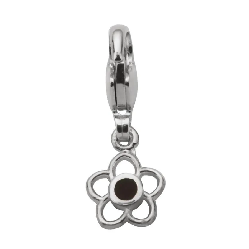 Sterling Silver Whitby Jet Flower Dropper Charm sold by C.W. Sellors