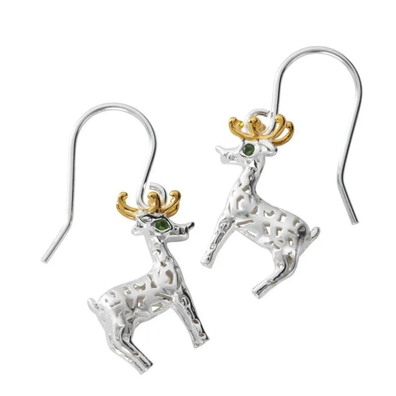 Yellow Gold Sterling Silver Plated Green CZ Reindeer Drop Earrings sold by C.W. Sellors