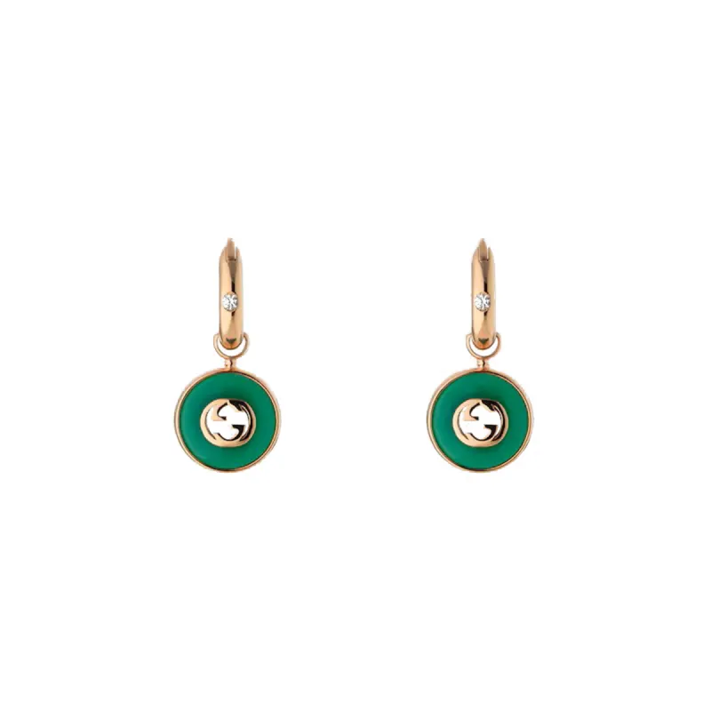 Gucci Interlocking 18ct Rose Gold Green Agate Hoop Earrings D sold by C.W. Sellors