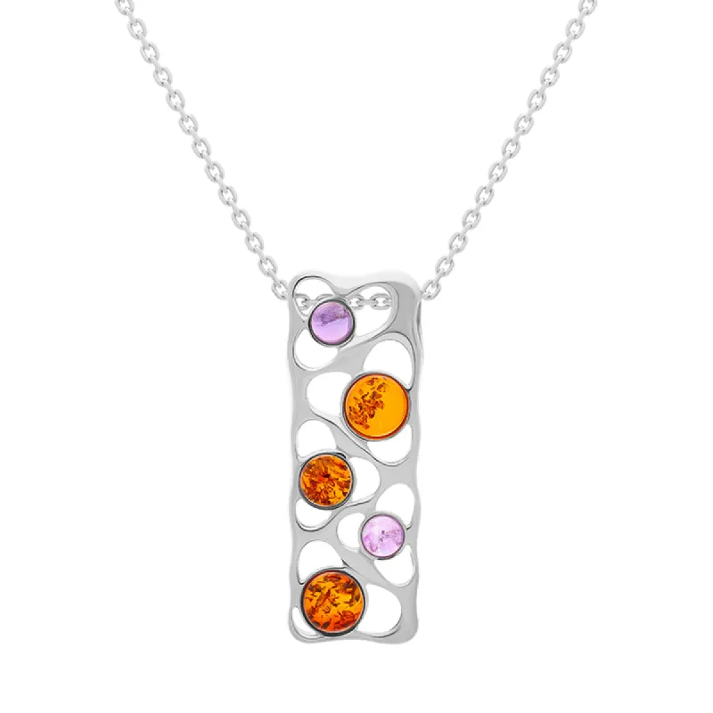 Sterling Silver Amber Amethyst Round Stone Open Oblong Necklace D made by C.W. Sellors