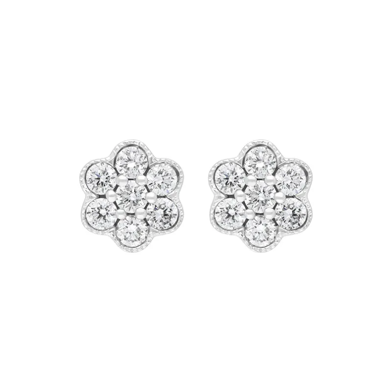 18ct White Gold 0.25ct Diamond Cluster Flower Stud Earrings sold by C.W. Sellors