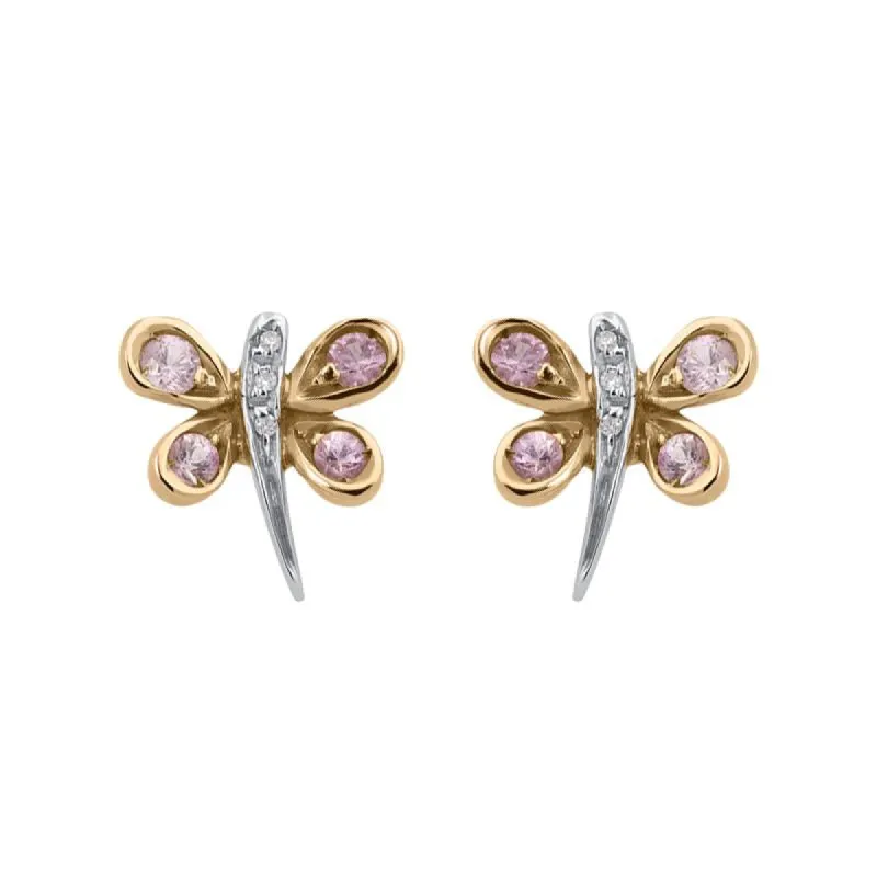 18ct White Gold 0.02ct Diamond Pink Sapphire Butterfly Earrings sold by C.W. Sellors