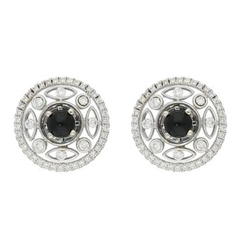 18ct White Gold Whitby Jet 0.62ct Diamond Round Art Deco Earrings sold by C.W. Sellors