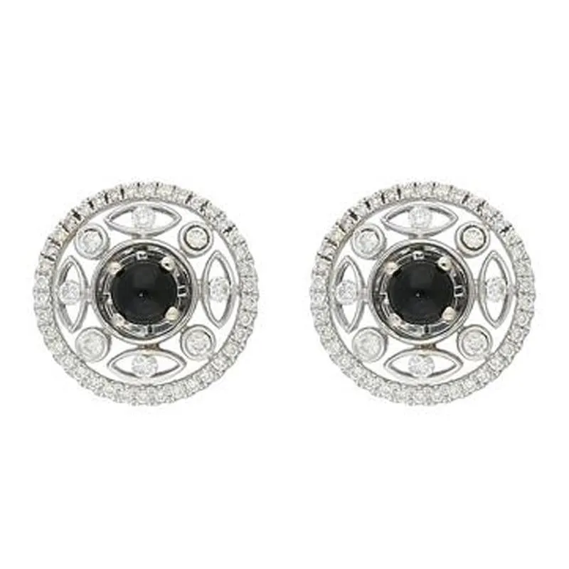 18ct White Gold Whitby Jet 0.62ct Diamond Round Art Deco Earrings sold by C.W. Sellors