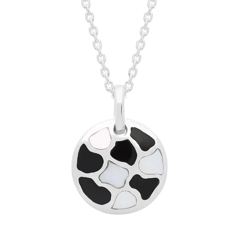 Sterling Silver Whitby Jet Mother of Pearl Small Round Pendant Necklace D sold by C.W. Sellors