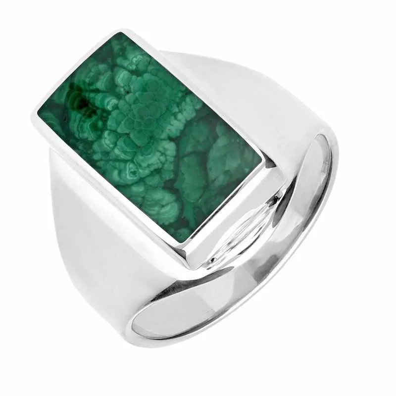 Sterling Silver Malachite Small Oblong Ring sold by C.W. Sellors