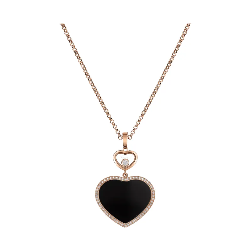 Chopard Happy Hearts 18ct Rose Gold Black Onyx 0.32ct Diamond Necklace sold by C.W. Sellors