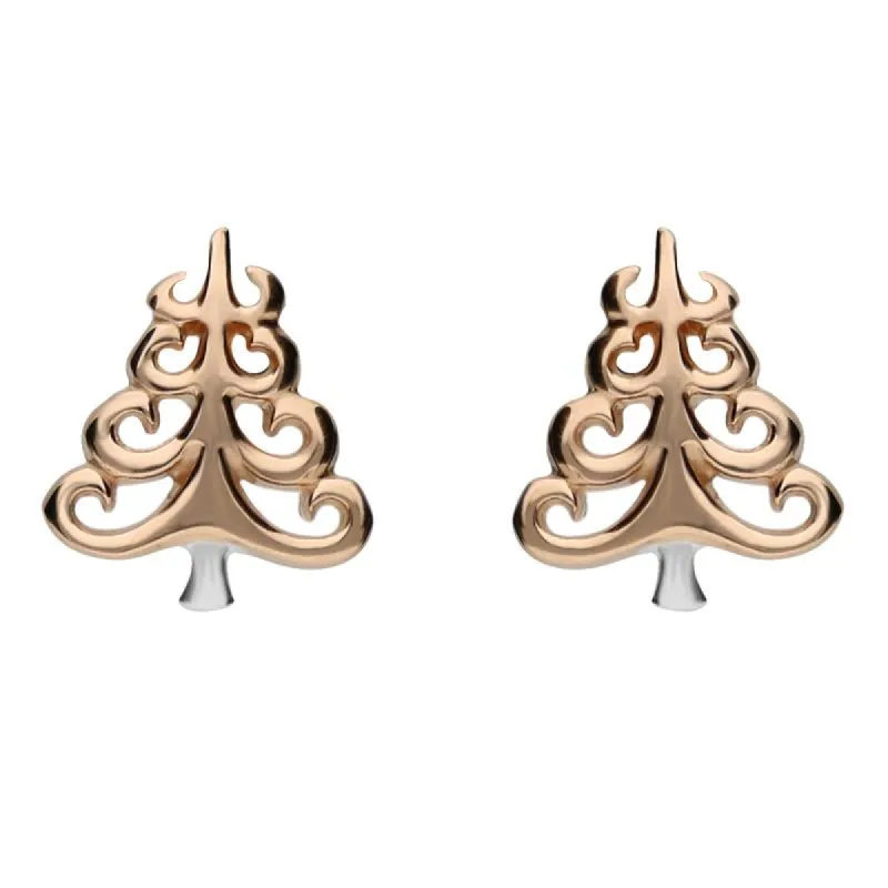 Rose Gold Sterling Silver Plated Christmas Tree Stud Earrings sold by C.W. Sellors