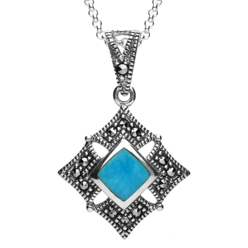 Sterling Silver Turquoise Marcasite Square Necklace sold by C.W. Sellors