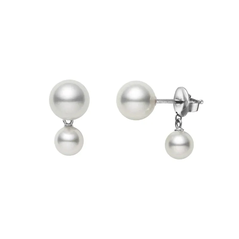 Mikimoto 18ct White Gold Akoya Pearl Stud with Chain Drop Earrings sold by C.W. Sellors