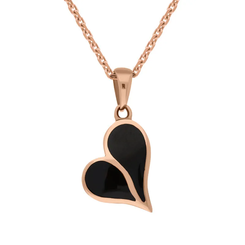 9ct Rose Gold Whitby Jet Open Back Split Heart Pendant D sold by C.W. Sellors