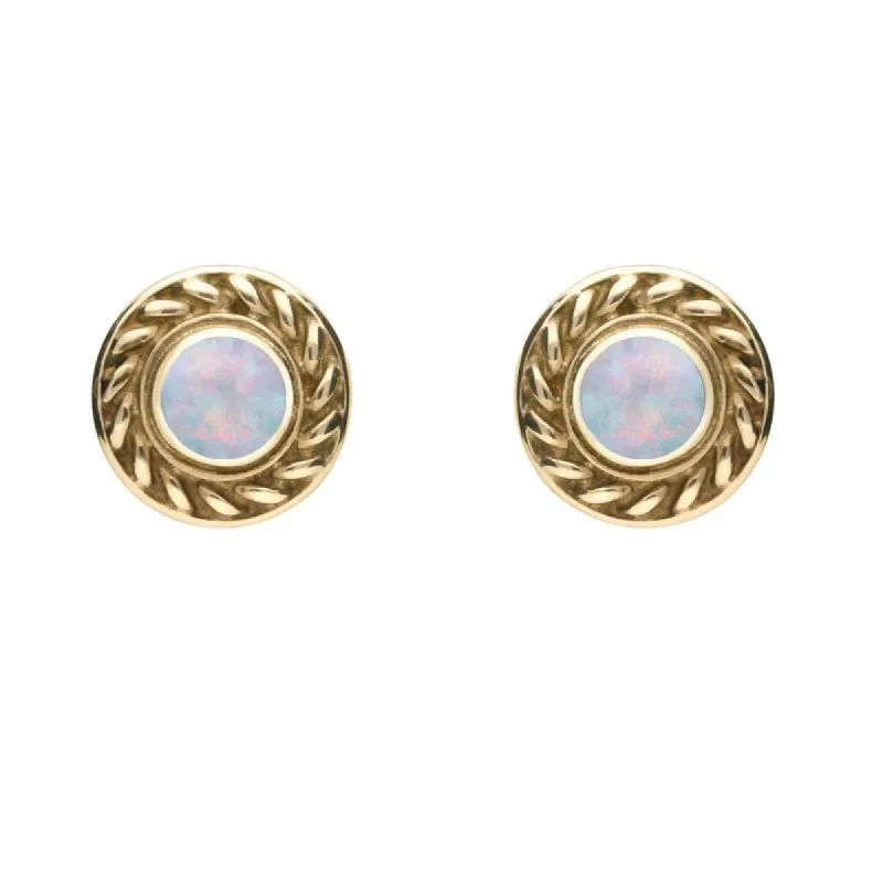 9ct Yellow Gold Opal Round Rope Edge Stud Earrings sold by C.W. Sellors