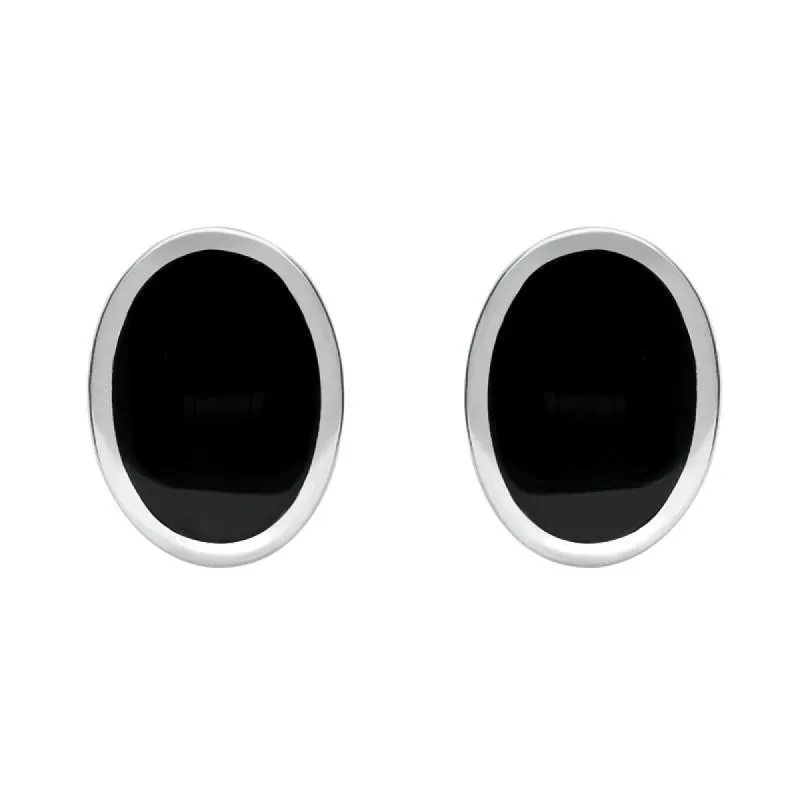Sterling Silver Whitby Jet Framed Oval Stud Earrings sold by C.W. Sellors