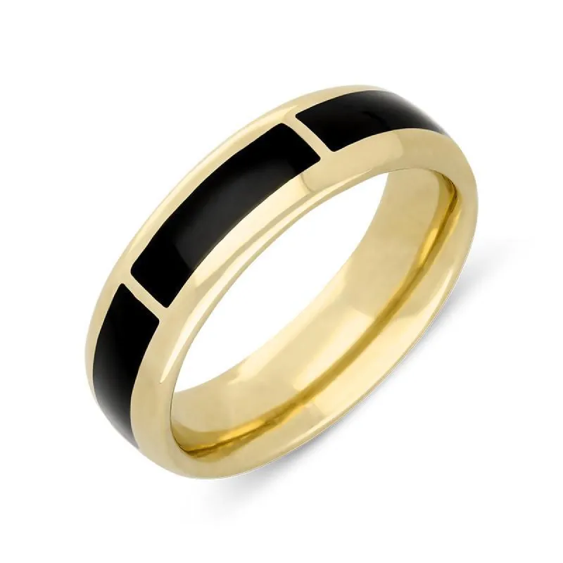 9ct Yellow Gold Whitby Jet 1mm Gap Channel 8mm Wedding Band Ring sold by C.W. Sellors