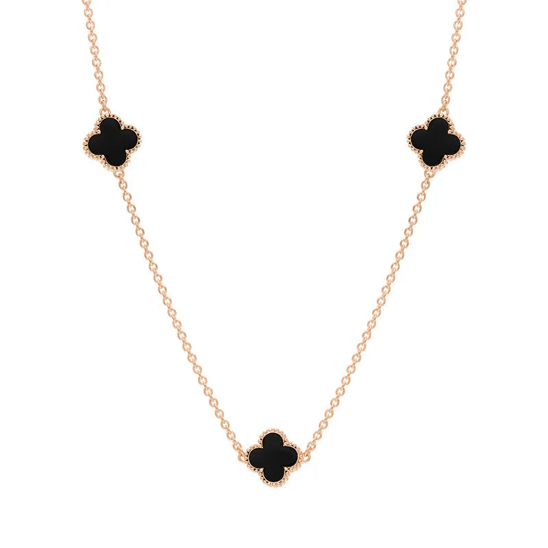 18ct Rose Gold Whitby Jet Bloom Four Leaf Clover Ball Edge Necklace sold by C.W. Sellors product image thumbnail 2