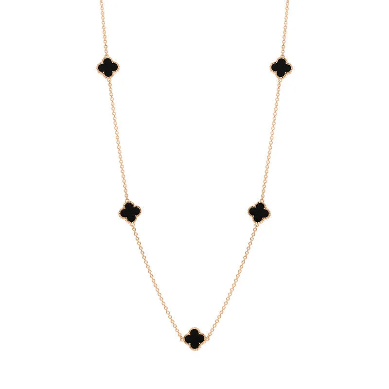 18ct Rose Gold Whitby Jet Bloom Four Leaf Clover Ball Edge Necklace sold by C.W. Sellors