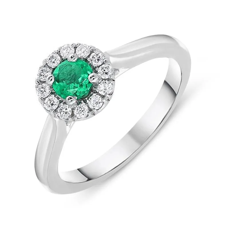 18ct White Gold Emerald Diamond Round Cluster Ring sold by C.W. Sellors