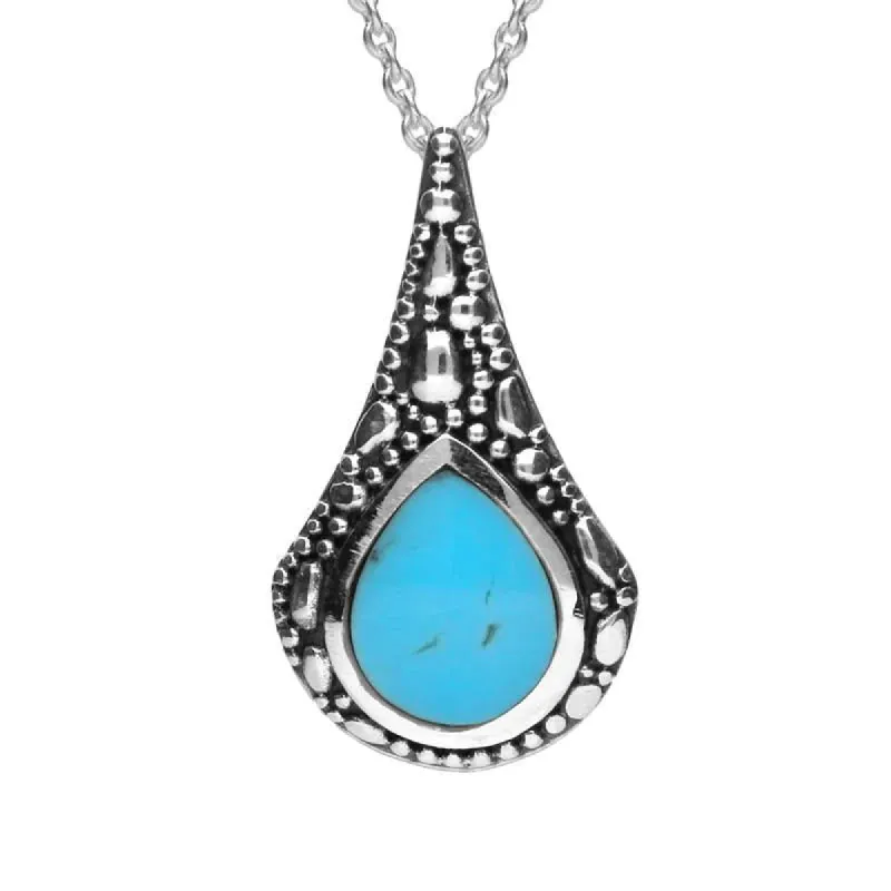 Sterling Silver Turquoise Oxidised Teardrop Necklace sold by C.W. Sellors