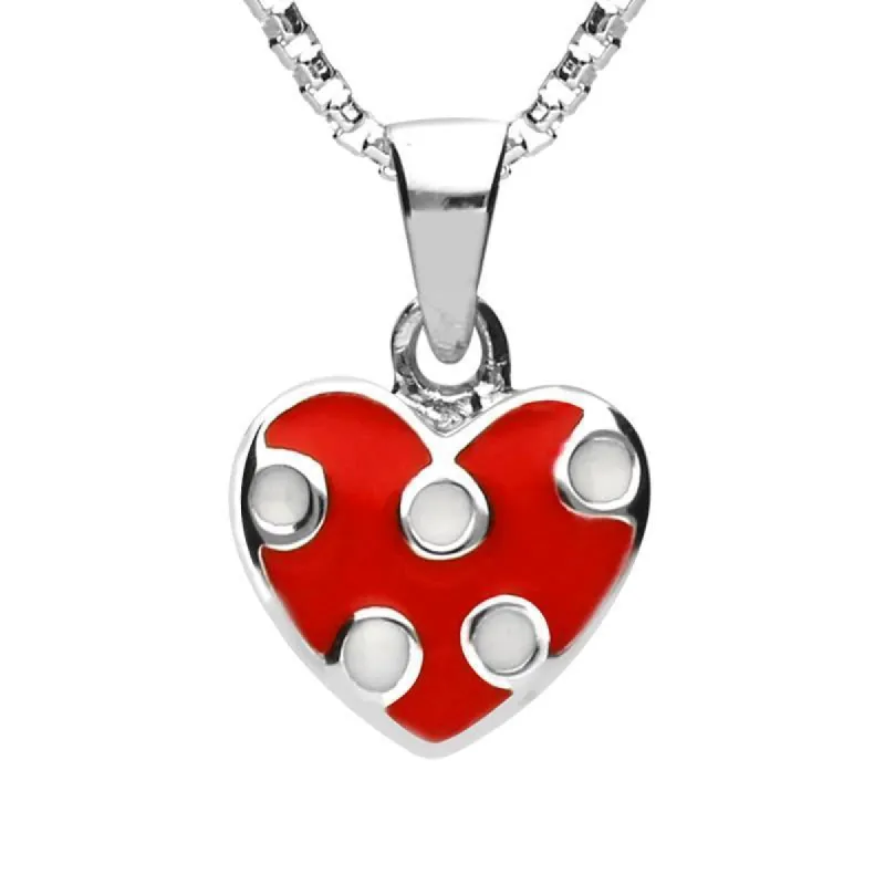 Sterling Silver NSPCC Enamel Red and White Spotty Heart Necklace D sold by C.W. Sellors