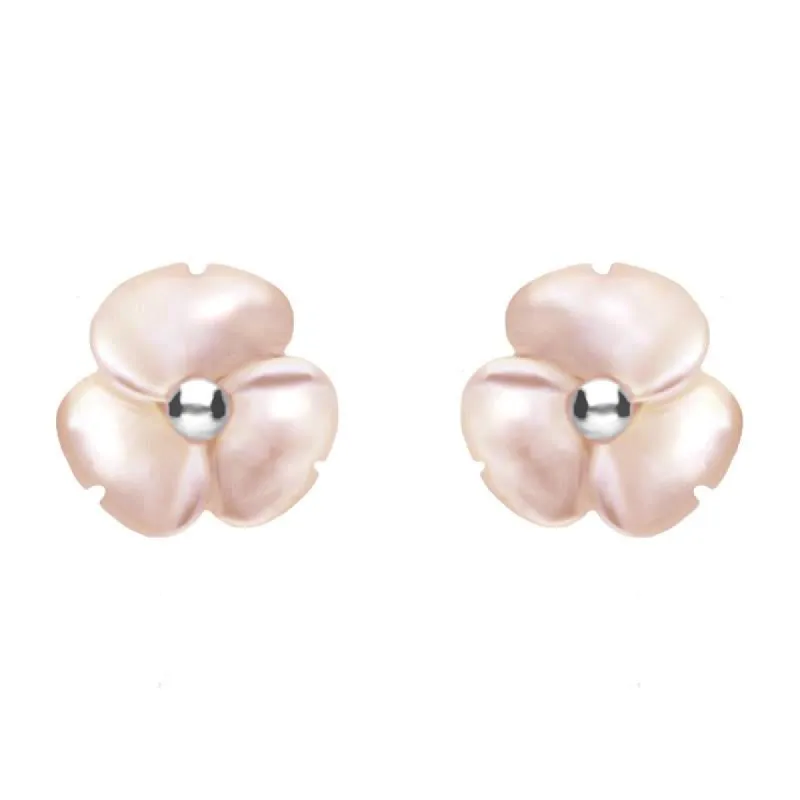 Sterling Silver Pink Mother of Pearl Tuberose 8mm Clover Stud Earrings sold by C.W. Sellors
