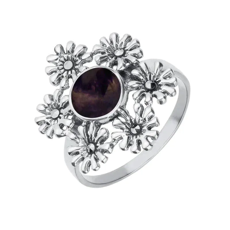 Sterling Silver Blue John Marcasite Flower Ring sold by C.W. Sellors