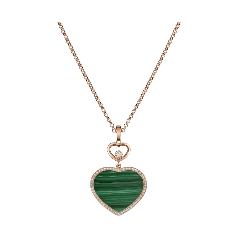 Chopard Happy Hearts 18ct Rose Gold Malachite 0.32ct Diamond Necklace sold by C.W. Sellors